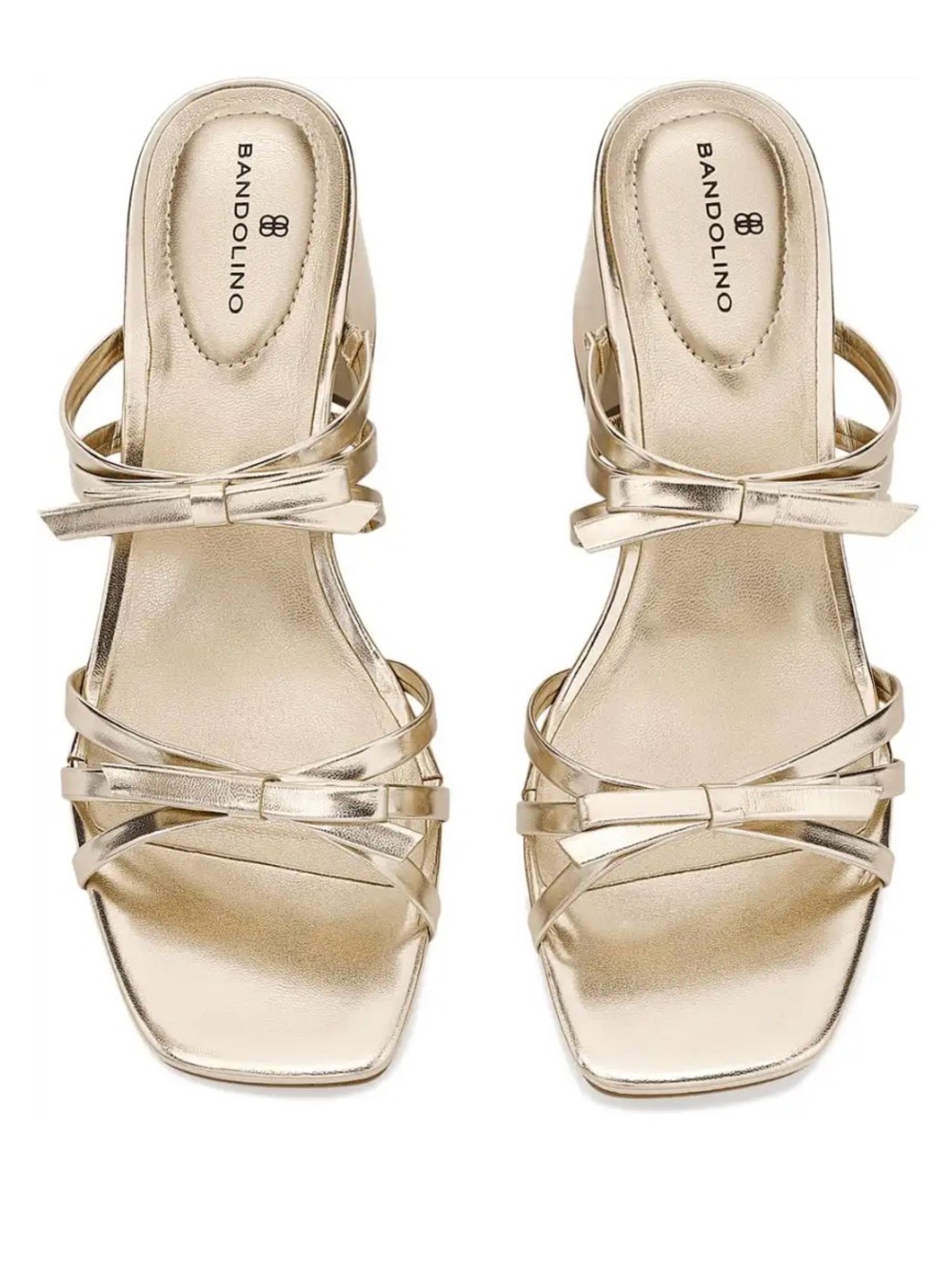 Bandolino Metallic Gold Bow Strappy Slide Mules